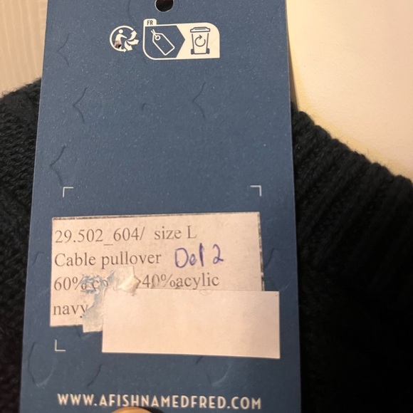 A Fish Named Fred Cable Pullover Sweater Navy Mens Medium Brand New NWT - Picture 10 of 11